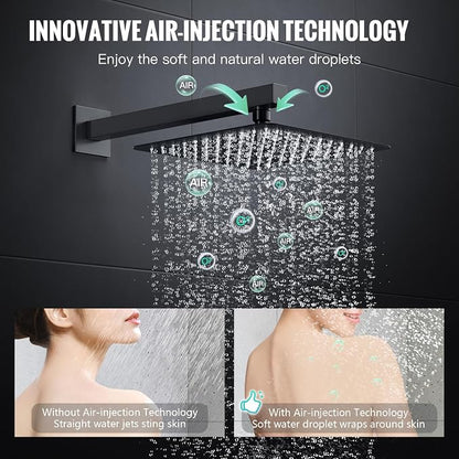SR SUN RISE Shower System with Push Button Diverter, Wall Mounting Luxury 10 Inch Rain Shower Head with Handheld Spray, High Pressure Shower Faucet Combo Set with Rough-in Valve, Matte Black