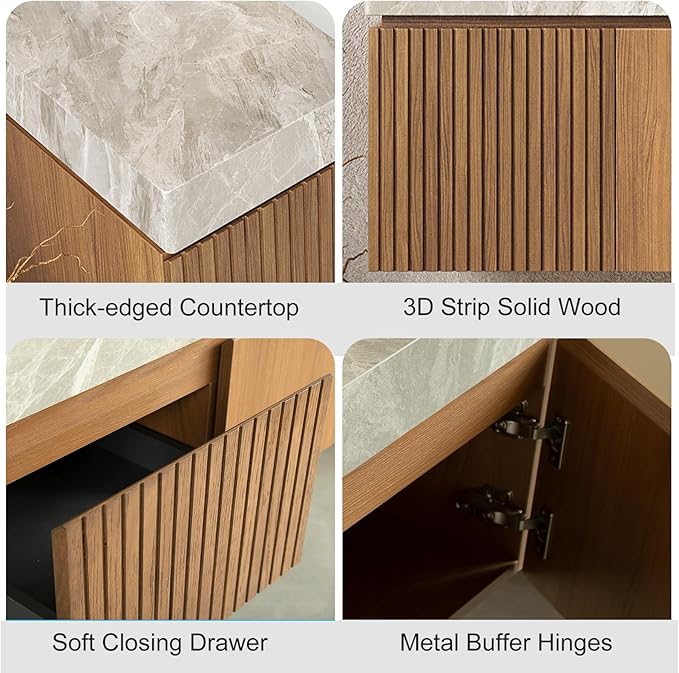 Ambrovina 48" Floating Bathroom Vanity with Sink, Modern Plywood Bathroom Storage Cabinet with Drawer and 2 Doors, Light Gray Sintered Stone Countertop and White Ceramic Basin, Pre-assembled, Dark Oak