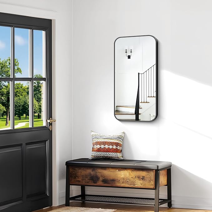 BONEWEI 20x36 inch Bathroom Mirror 2-Pack,Black Rectangle Mirror,Wall Mounted Bathroom Frame Vanity Mirror with Round Corner for Bedroom Living Room, Entryway Hangs Horizontal or Vertical