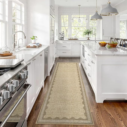 Garvee 2x6 Runner Rug Washable Hallway Runner Rug Bordered Print Rugs Jute | Soft Touch Non Slip Non-Shedding Low Pile Stain-Resistant Foldable Long Indoor Carpet for Entryway Laundry Kitchen Bathroom