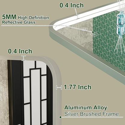 24"x36" Silver LED Bathroom Mirror with Lights,3000K/4500K/6000K | Stepless Dimmable,Anti-Fog,Memory Function,Aluminum Frame Wall Mount Lighted Bathroom Vanity Mirror,ETL Cert‌,IP54 Waterproof