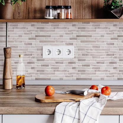 STICKGOO Thicker Peel and Stick Backsplash Tile for Kitchen and Bathroom | 10 Sheets of 12”×12” - 3D Vinyl Self Adhesive Wall Tiles Stick on Backsplash for Kitchen & Bathroom(Warm Greige)