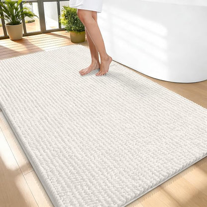 OLANLY Thick Chenille Large Bathroom Rugs 59x35, Absorbent Bath Mat, Ivory | Soft Bath Rugs, Rubber Backing, Machine Wash Dry, Bath Mats for Bathroom, Tub and Shower, Home Decor Accessories