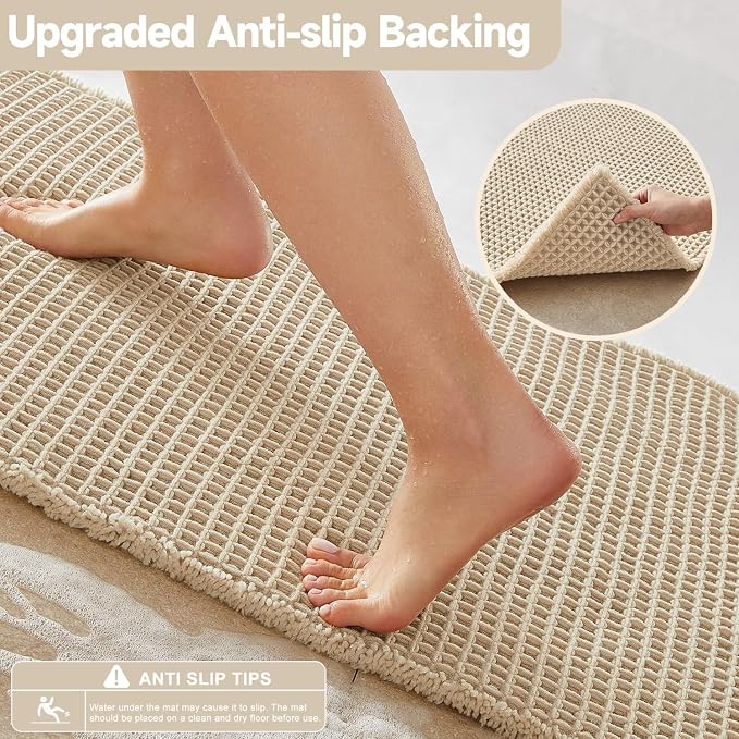 TYUU Waffle Bath Mat, Small Boho Bathroom Rugs Non Slip 24x16 Pale Beige | Super Absorbent Quick Dry Bath Rug, Non-Slip Backing, Soft Waffle Washable Farmhouse Bathroom Mats, Tub, Shower & Home Decor