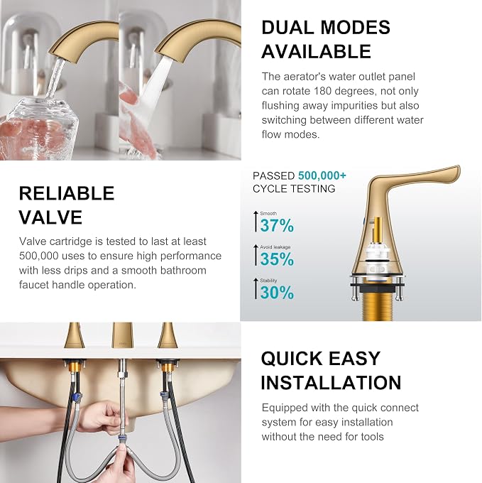 Champagne Bronze Bathroom Faucet 3 Hole, Widespread Bathroom Faucet | Bathroom Vanity Faucet with Pop Up Drain & Supply Lines, Lead-Free cUPC & NSF Certified, 8 Inch Faucet for Vanity RV Sink