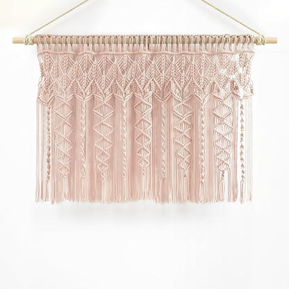 Lush Decor Boho Macrame Textured Cotton Valance, 40" W x 30" L, Blush - Boho Kitchen Curtains & Wall Decor - Macrame Valance - Bathroom Window Curtains