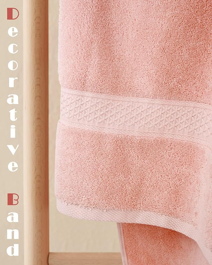 Cleanbear Ultra Soft Bath Towel Set of 2, 100% Cotton Towels, 55” x 27.5” | Bathroom Towels for Shower, Spa or Swim Use, Medium Weight Extra Absorbent (Pink, Blue-Grey)