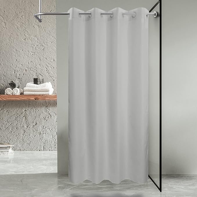 River Dream No Hook Stall Shower Curtain or Liner Microfiber Grey, 54x80 | Waterproof Fabric Shower Curtain Set, Bottom Magnets, Soft & Machine Washable, 54W x 80H