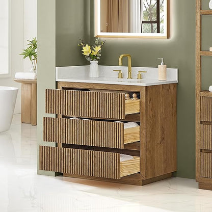 ALTAIR 36 Bathroom Vanity with Sink Mordern Freestanding Single Vanities Brown Large Storge Cabinet with Backsplash Sidesplash Ceramic Countertop Pre-Assembled Bath Fixtures