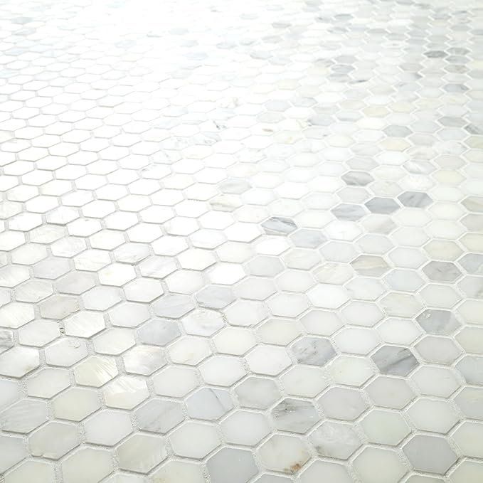 MSI Arabescato Carrara Honed Marble Tile for Kitchen Backsplash, Wall Tile for Bathroom, Accent Wall Tile, and Shower Wall Tile, 11.1 in. X 11.5 in. Mesh-Mounted Mosaic Tile, (8.9 sq. ft.)