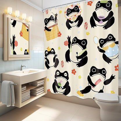 LGhtyro Funny Frog Shower Curtain Bathroom Set 60Wx71H Inches Fun Kids Cartoon Animal Asian Japanese Style Traditional Floral Bath Accessories Hilarious Lovely Art Home Decor Fabric 12 Pack Hooks