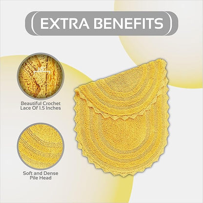 Better Trends Lilly Crochet 20x32 Oval Bath Rugs & Reversible Bath Rugs, Bath mats for Bathroom, Luxurious 100% Cotton Bath Rug & Water Absorbent Bathroom Mat- Yellow Bath Matt