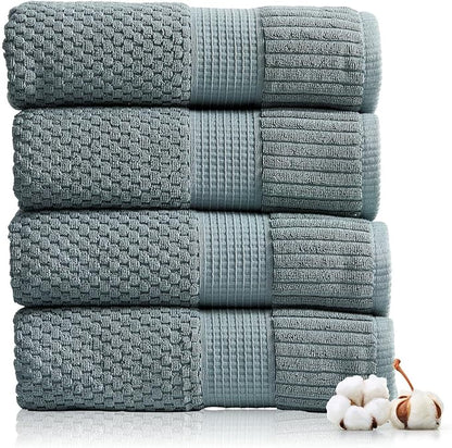 4 Pack 100% Cotton Bath Towels | Green Towels | Oeko‑TEX Standard 100 | Soft & Absorbent, Quick‑Dry | Trinity Collection - Stormy Sea
