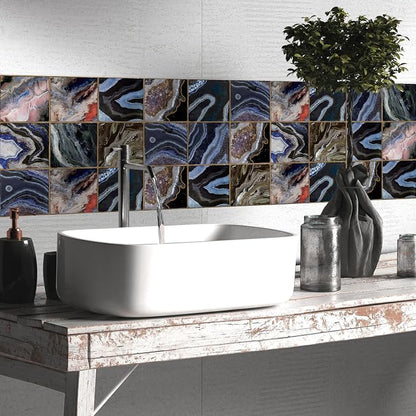 Alwayspon Vinyl Sticker Peel and Stick, Self-Adhesive Wall Tile Transfers Backsplash Sticker Decal for Kitchen Bathroom, 6x6inch/15x15cm 30Pcs, Dark Stone Stripes T047