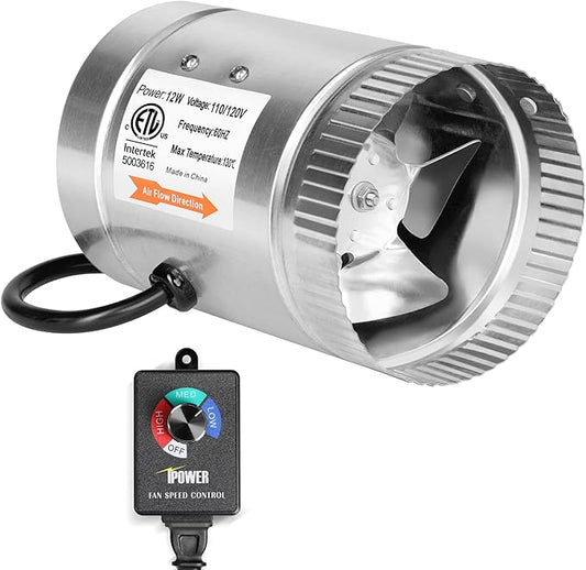 iPower 6 Inch Inline Booster Duct Fan with Speed Controller, 240 CFM HVAC Exhaust Ventilation Blower, Low Noise for Grow Tent, Attics, Basements, Bathrooms and Kitchens