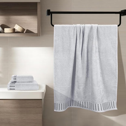 Ultra Soft 3 Pack Cotton Towel Set, Contains a Bath Towels 28x55 inch, a Hand Towels 16x24 inch & a Wash Cloths 12x12 inch, Ideal Everyday use, Compact & Lightweight - Light Grey