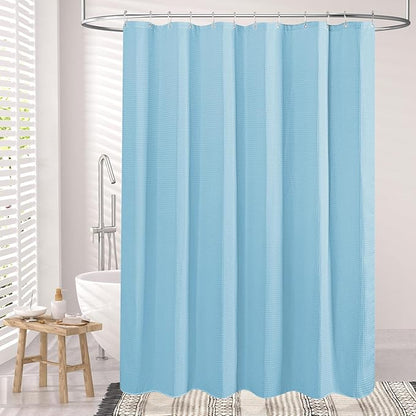 AmazerBath Waffle Shower Curtain, Baby Blue Shower Curtain Fabric Long with Waffle Weave, Heavy Duty 240 GSM, Hotel Quality Bathroom Shower Curtains, 72 x 78 Inches