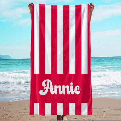 JML Personalized Beach Towel with Name, Custom Cabana Stripe Beach Towel, Customized Microfiber Pool Towel, Quick Dry & Absorbent Swim Towel for Adult,Mother's Day, Birthday, Summer Holiday,Vacation