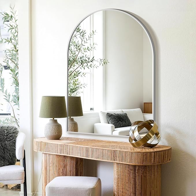 FICTOR 30" x 40" Arched Bathroom Vanity Mirror for Over Sink, Silver | Anti-Rust Metal Framed, HD Tempered Shatter-Proof Glass, Modern Wall Mirror for Entryway, Living Room, Bedroom