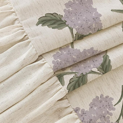ORTIGIA Linen Textured Ruffle Shower Curtain with Metal Hooks, Vintage Purple Hydrangea Floral Boho Waterproof Bath Curtain for Rustic Farmhouse Bathroom Decor 72x72 Inch