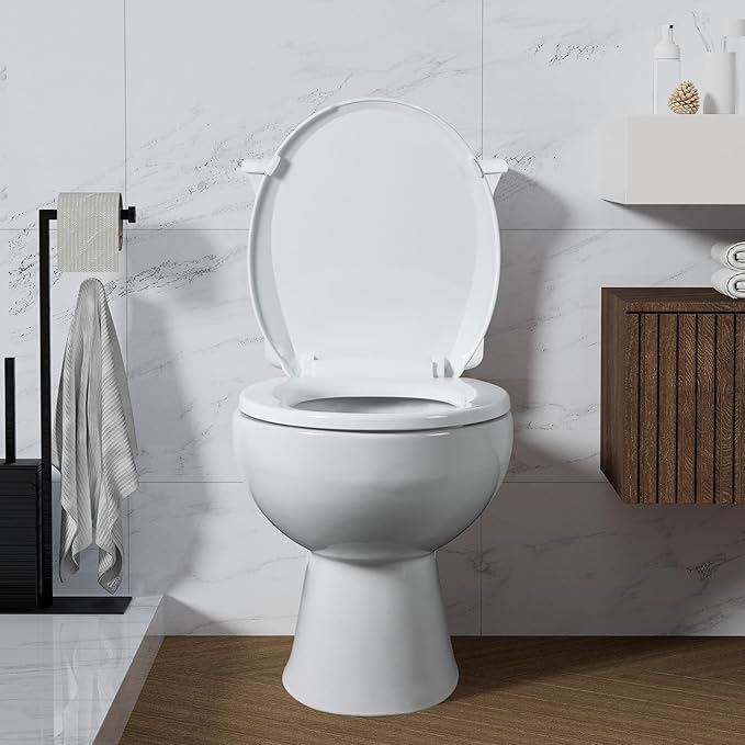Angol Shiold 2-Pack Round Toilet Seat Soft Close & Quick Release, White Plastic Toilet Seats Cover Rust-Proof(16.5",Modern)