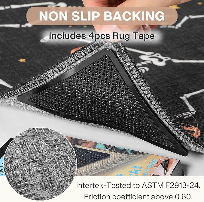 Tribesigns 2x6 Halloween Runner Rug Non Slip Washable Kitchen Runners for Hallways, Ultra Thin Gothic Skeleton Stain Resistant Floor Carpet for Beside Bathroom Laundry Room Decor, Black/2x6
