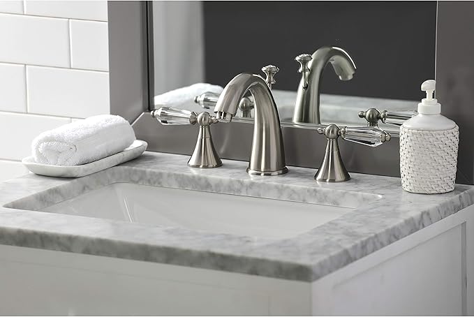 Kingston Brass KS2978WLL Widespread Lavatory Faucet With Crystal Lever Handle, 5-1/2" in Spout Reach, Brushed Nickel