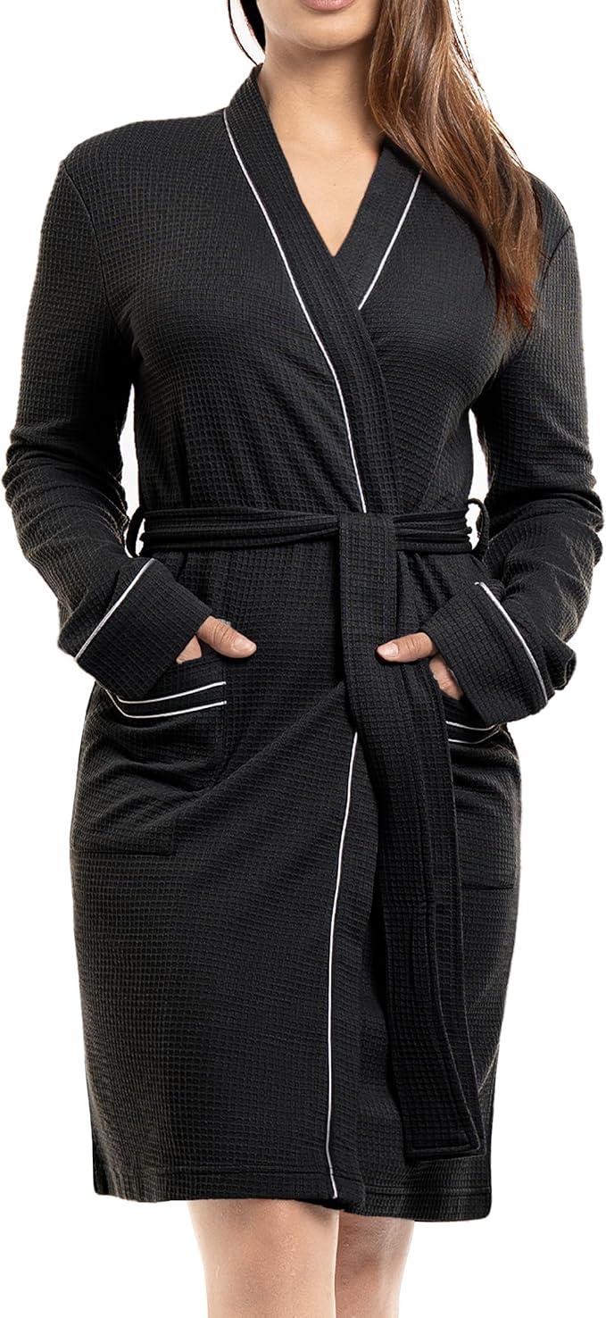 NY Threads Women's Robe Soft Knit Waffle Bathrobe Lightweight Knee-Length Loungewear