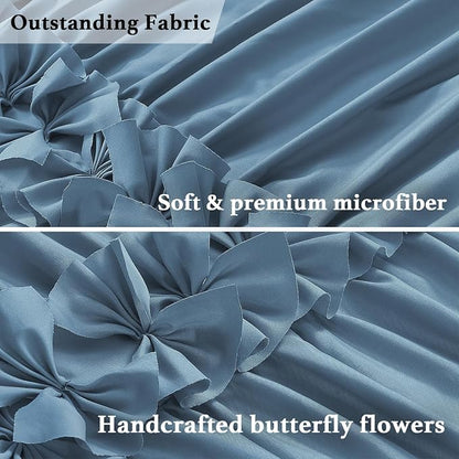 Homechoice Decor Dusty Blue Ruffle Shower Curtain, Vintage Handcrafted Bow Tie Bath Curtain for Master Bathroom, Ruched Microfiber Bathroom Curtain with 12 Buttonholes, 72" W x 72" H (LQ-10)