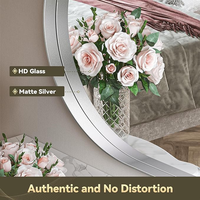 Brightify Silver Oval Mirror for Bathroom 24x36 Inch, Matte Silver Vanity Mirrors Metal Frame, Wall Mounted Mirror for Bedroom Dress Room Wall Decorative Hang Vertical and Horizontal
