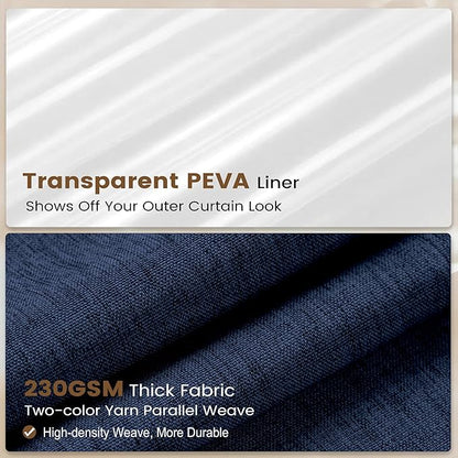 BTTN 3 in 1 Shower Curtain Set, Navy Blue Linen Textured Fabric Shower Curtain and Clear Liner Set with Plastic Hook, Modern Hotel Luxury Weighted Waterproof Shower Curtain for Bathroom, Blue, 72x72