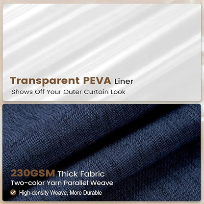 BTTN 72x84 Tall 3 in 1 Linen Texture Shower Curtain with Liner, Navy Blue | Long Size, 230GSM Heavy Duty Polyester, Waterproof Clear Liner, Weighted Hem, 12 Plastic Hooks, Hotel Style, Machine Washable