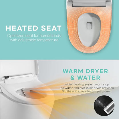VOVO VB-4000SE Elongated Bidet Toilet Seat, Warm Water, LED Light, Heated Seat, White, Deodorizer, Dryer, Stainless Steel Nozzle, Made in Korea