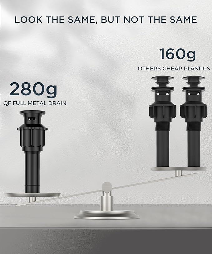 QFN Lead-Free Matte Black Bathroom Faucet 3 Hole, Square Bathroom Sink Faucet 8 Inch Widespread, 2 Handle for 6"-12" Vanity Sink with Metal Pop Up Drain and 24" cUPC Supply Hoses