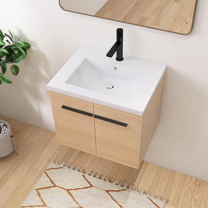 24" Floating Bathroom Vanity,24 Inch Bathroom Vanity with Sink,Single Sink Wall Mounted Vanity Combo,Brown Wall Mounted Cabinet Set