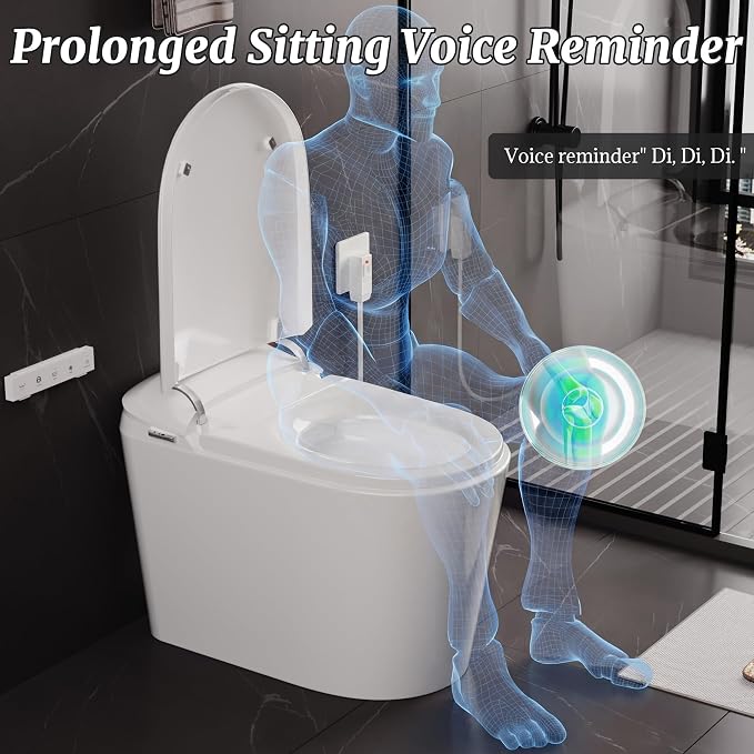Smart Bidet Toilet with Tank Foam Shield Dual Auto Flush/Lid&Seat | Foot Sensor UV-C light Electric Modern One Piece Toilet for Bathroom with Siphon Dual Flush 0.8/1.2 GPF MAP 1000g