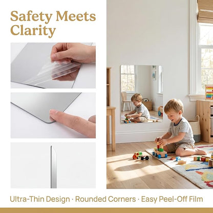 iCAGY Acrylic Mirror for Wall Kids Adults Bedroom Door Closet | Shatterproof, Self-Adhesive, Lightweight, Plastic Mirror Tile Sheet, Reflective, Safe, Plexiglass, 8x12 inch 4 Pcs