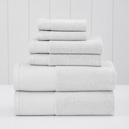 Modern Threads Waffle-Rib 6-Piece Towel Set – Premium Cotton Bath Towels, Ultra-Absorbent & Soft, Elegant Waffle Texture for Bathroom & Spa, White