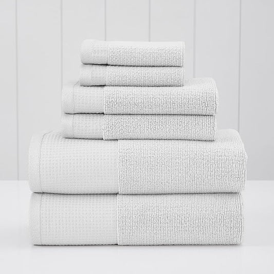 Modern Threads Waffle-Rib 6-Piece Towel Set – Premium Cotton Bath Towels, Ultra-Absorbent & Soft, Elegant Waffle Texture for Bathroom & Spa, White