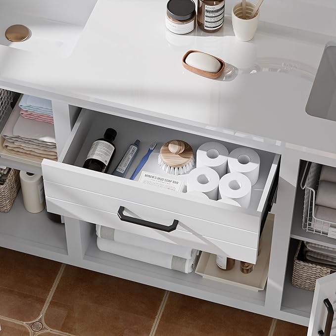 72" White Double Sink Bathroom Vanity with Quartz Countertop | Pre-Assembled Freestanding Bathroom Vanity Cabinet with Dual cUPC Ceramic Basins & Soft Close Doors