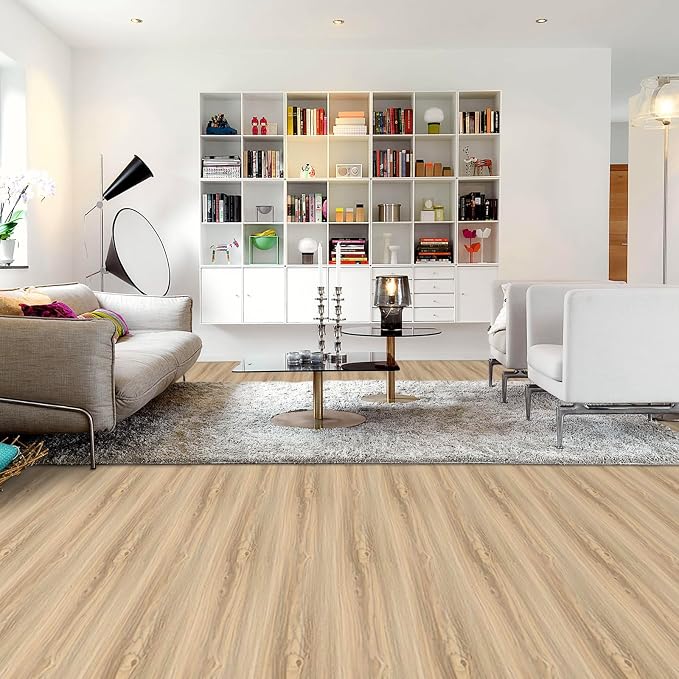 Peel and Stick Floor Tile, 40 Pcs, 60.0 Sq.Ft, Peel and Stick Flooring | Waterproof and Easy to Clean, Natural Wood Grain Look Vinyl Flooring, Self Adhesive & Removable for Bathroom Kitchen