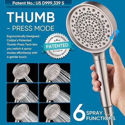 Cobbe Filtered Shower Head with Handheld, Water Softener for Hard Water | High Pressure 6 Spray Mode Shower Head with Filters - Remove Chlorine - Reduces Dry Itchy Skin,Brushed Nickel
