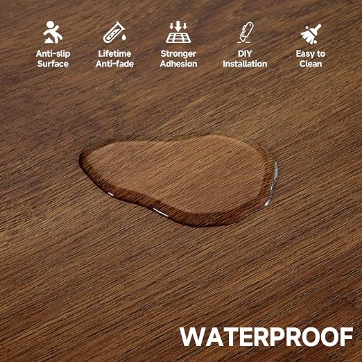 Peel and Stick Floor Tiles, Dark Brown Wood, 30 Sq.Ft | Non-Slip / Coated Surface / Indoor House / DIY Installation / Waterproof/Renter Friendly /2.8m2