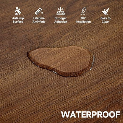 Peel and Stick Floor Tiles, Dark Brown Wood, 30 Sq.Ft | Non-Slip / Coated Surface / Indoor House / DIY Installation / Waterproof/Renter Friendly /2.8m2