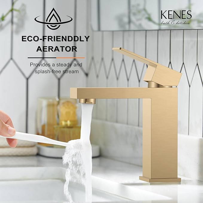 KENES Champagne Bronze Bathroom Faucet 1 Hole, Single Handle Gold Bathroom Sink Faucet, Vanity Faucet with Pop Up Drain and Supply Lines, LJ-9031-CB