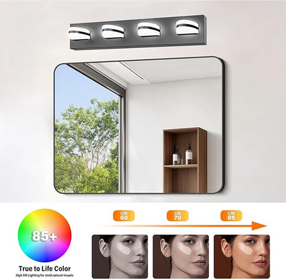 LED Dimmable Bathroom Vanity Light Fixtures, 1550LM 3 Light, Black Modern Matte Bathroom Lighting, Over Mirror Vanity Lights for Bathroom, Living Room, Bedroom ETL Certified