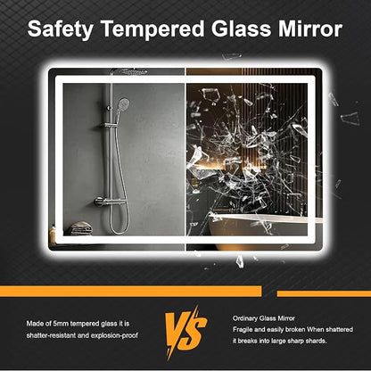 LED Bathroom Mirror with Lights, 30 x 45 Lighted Vanity Wall Mirror | Backlit and Frontlit, Anti-Fog, Dimmable 3 Colors, Shatter-Proof Tempered Glass, Memory Function, Plug-in/Hardwired