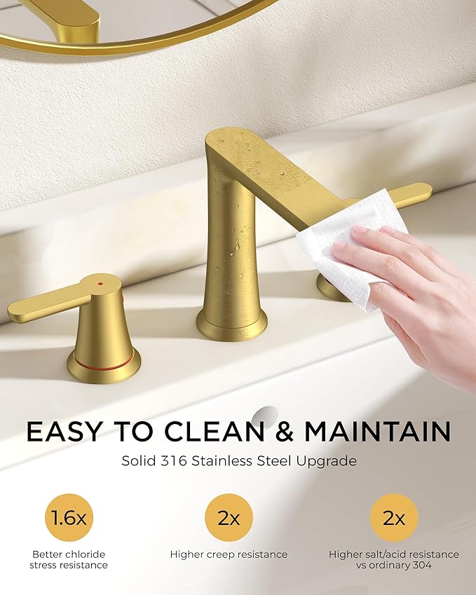 FORIOUS Gold Bathroom Faucet 3 Hole, Two Handle Gold Faucet for Bathroom Sink 3 Hole with Metal Pop-up Drain, cUPC Supply Lines and 1.2GPM Spare Aerator, for Vanity Sink Taps and Commercial Sinks