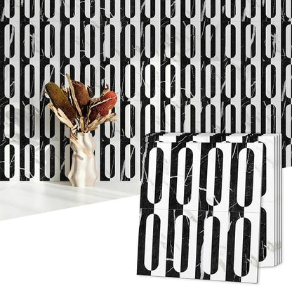 STICKGOO Peel and Stick Backsplash Tiles 12"x12", Waterproof Stick on Kitchen & Bathroom Backsplash, PVC Self Adhesive Wall Tiles for Fireplace, White/Marble Black (10 Sheets)