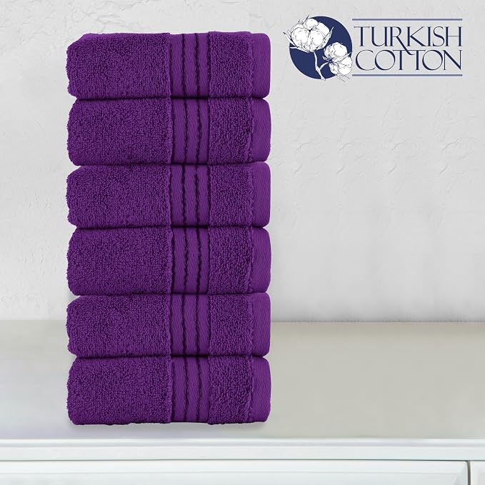 Elegant Comfort Premium Turkish Cotton 6 Pack Washcloths Set - 13 x 13 inch, Luxurious Hotel Spa Quality 100% Turkish Cotton 6PC Washcloth Set - Highly Absorbent - Soft Bathroom Towels, Purple